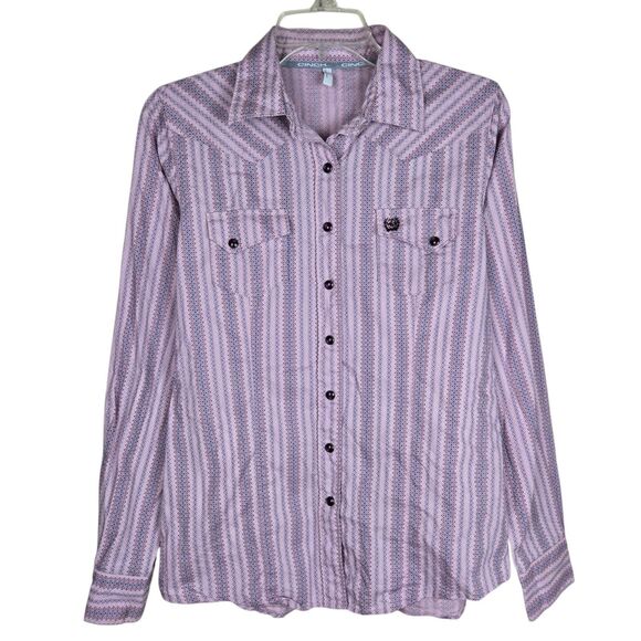 Cinch Tops - Cinch Pearl Snap Shirt Womens M Purple Geometric Long Sleeve Cowgirl Western